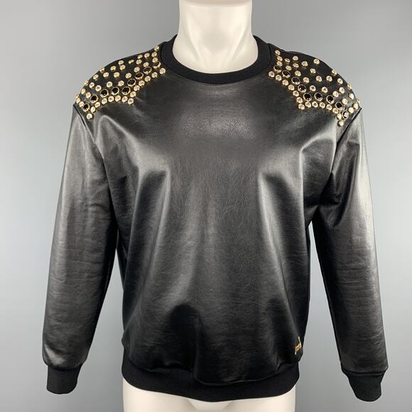 Just Cavalli Other - JUST CAVALLI Size XS Black Rhinestone Studded Coated Cotton Crew-Neck Sweatshirt